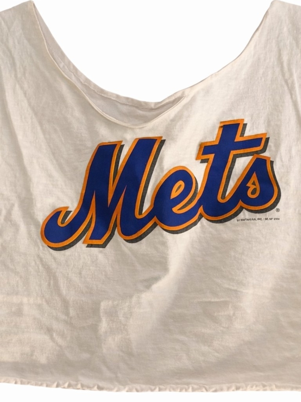 Mets Graphic Crop Tee - White with Blue & Orange Logo - Picture 1 of 1